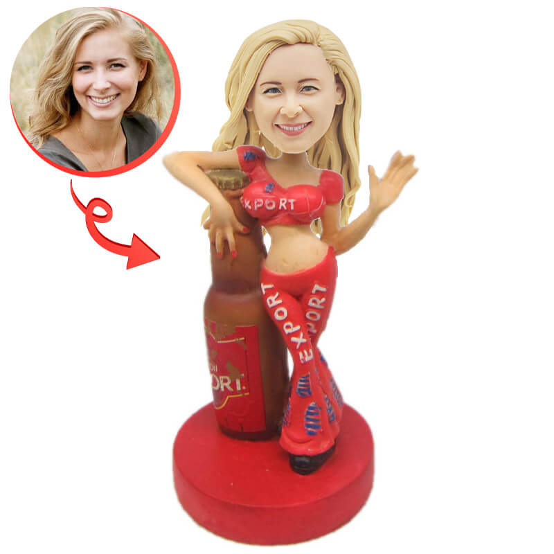 Custom Beer Girl with Red Dress Bobblehead - Unique Collectible Figurine for Bar Decor, Man Cave, or Gift for Beer Enthusiasts | Perfect for Home Bars, Parties & Office Desks
