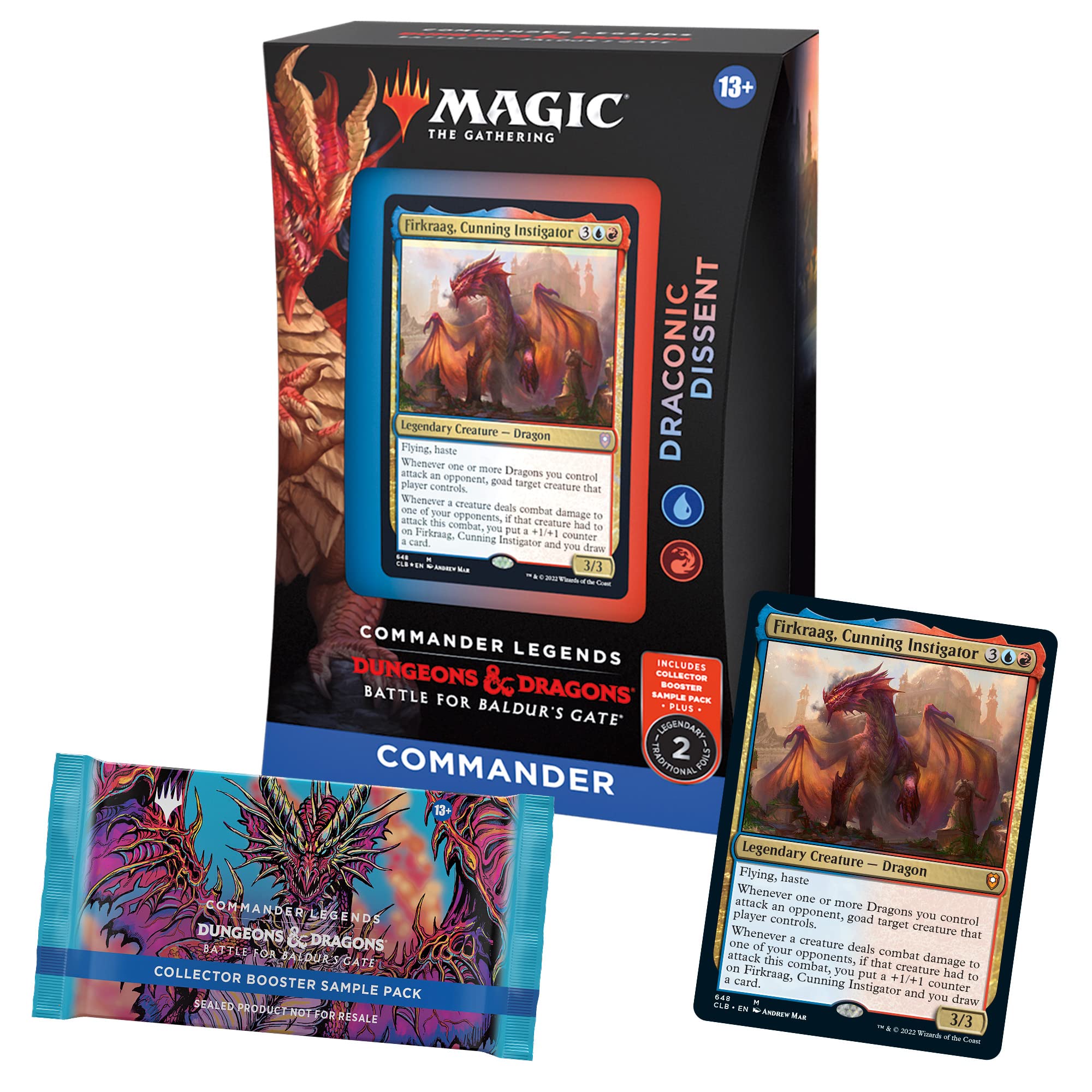 Magic: The Gathering Commander Legends Battle for Baldur’s Gate Draconic Dissent Commander Deck with Collector Booster Sample Pack - Epic D&D Themed MTG Card Game for Strategy & Multiplayer Battles