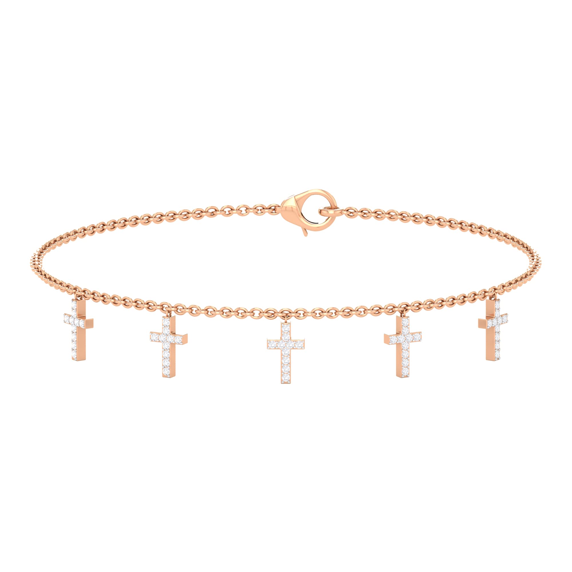 1/4 CT Diamond Cross Charm Bracelet for Women - 14K Solid Gold Dainty Chain Bracelet - Elegant Holy Cross Jewelry for Everyday Wear & Special Occasions