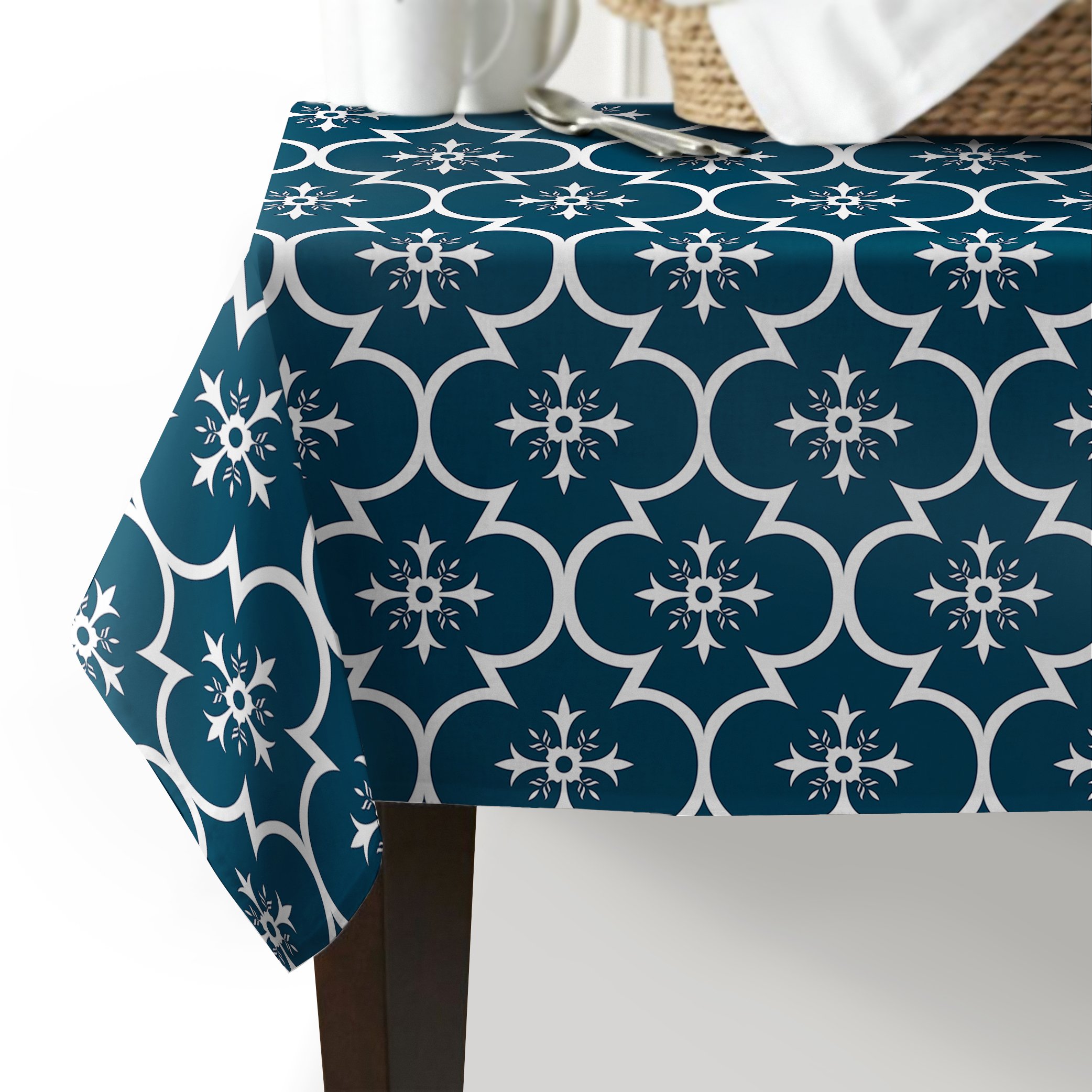 Edwiinsa Moroccan Hexagon Pattern Tablecloth - 54x109 Inch Cotton Linen Table Cover for Dining, Picnic & Home Decor | Washable & Durable Fabric for Parties, Weddings & Outdoor Events