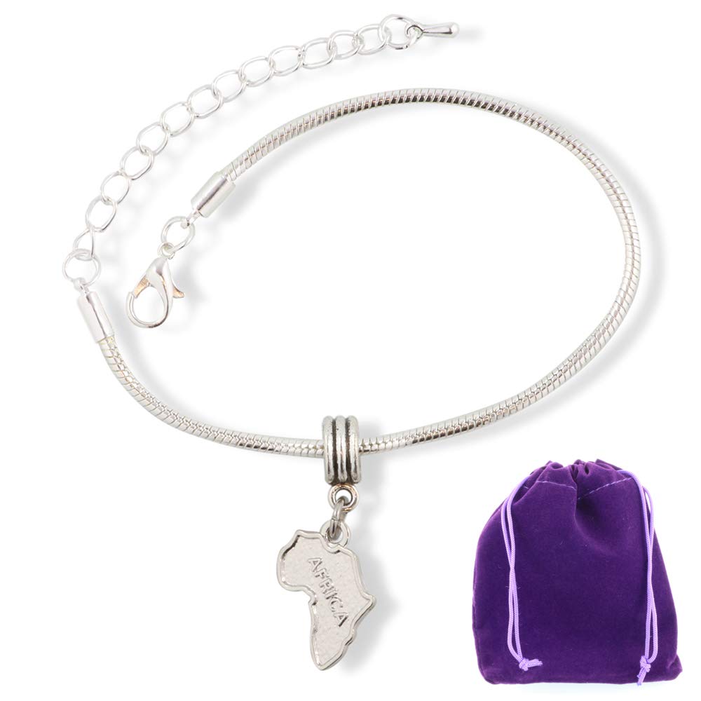 Dave The Bunny Africa Bracelet - Stainless Steel Continent Map Charm Snake Chain Bracelet for Women | Perfect Travel Gift, Cultural Jewelry for Africa Lovers