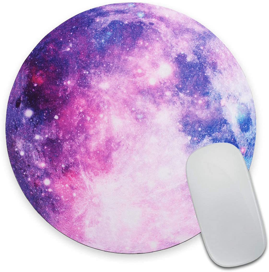 Round Non-Slip Mouse Pad with Purple Moon Design - 7.9 x 7.9 Inch Cute Planet Mouse Mat, Waterproof Office Desk Accessory for Women - Perfect for Gaming, Work & Home Computer Use