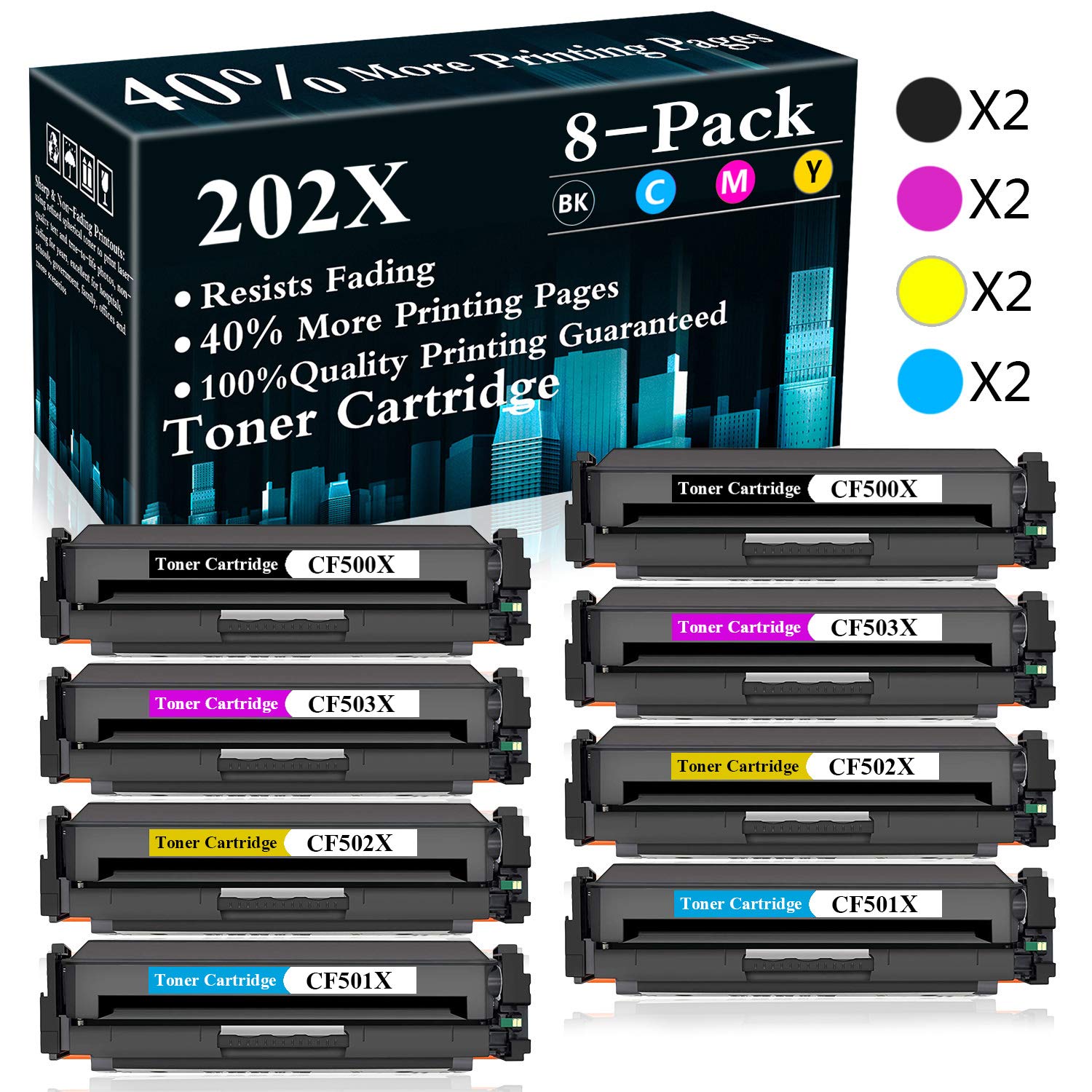 8-Pack (2BK+2C+2M+2Y) 202X Compatible Toner Cartridges Replacement for HP Color LaserJet Pro M254nw/M254dw/M254dn/MFP M280nw/MFP M281fdn/M281fdw/MFP M281cdw - High-Yield Printing for Office & Home Use