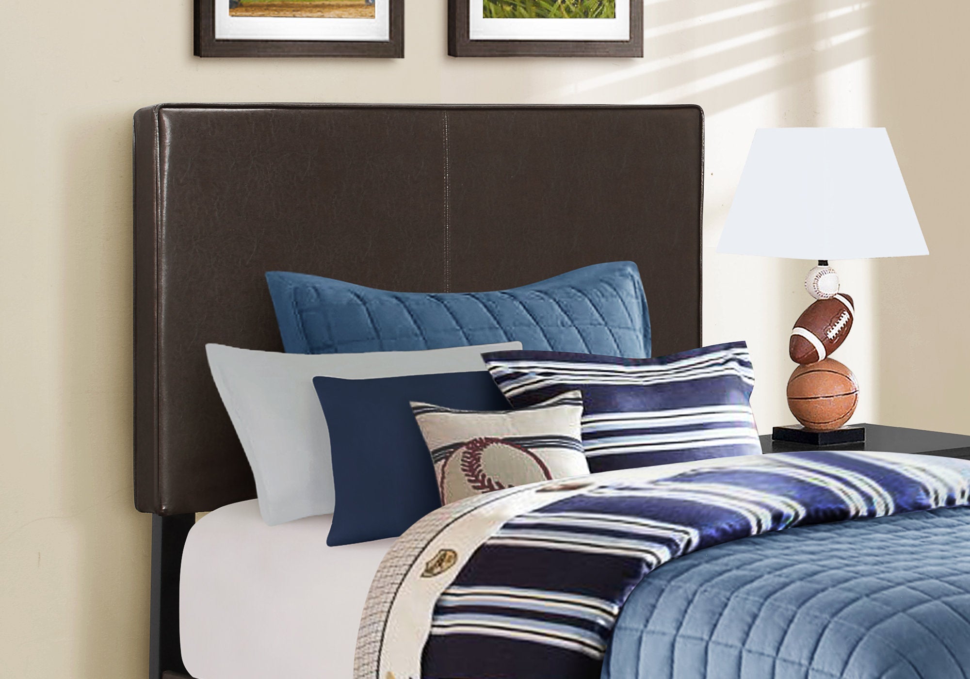 Twin Size Bed Frame - Dark Brown Faux Leather Upholstered - Perfect for Small Bedrooms, Dorms & Guest Rooms