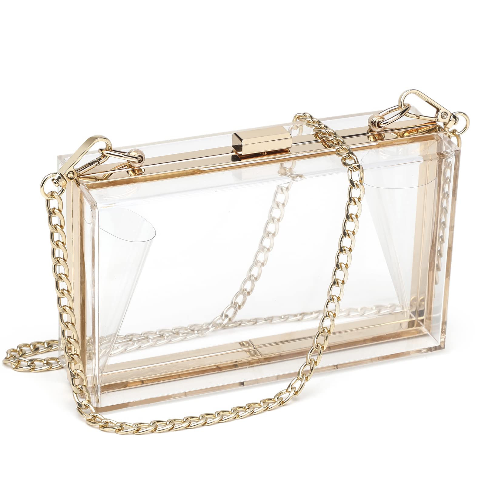Stylish Women's Clear Acrylic Clutch Purse - Transparent Crossbody Evening Bag with Chain Strap, Stadium Approved | Perfect for Concerts, Parties & Night Out