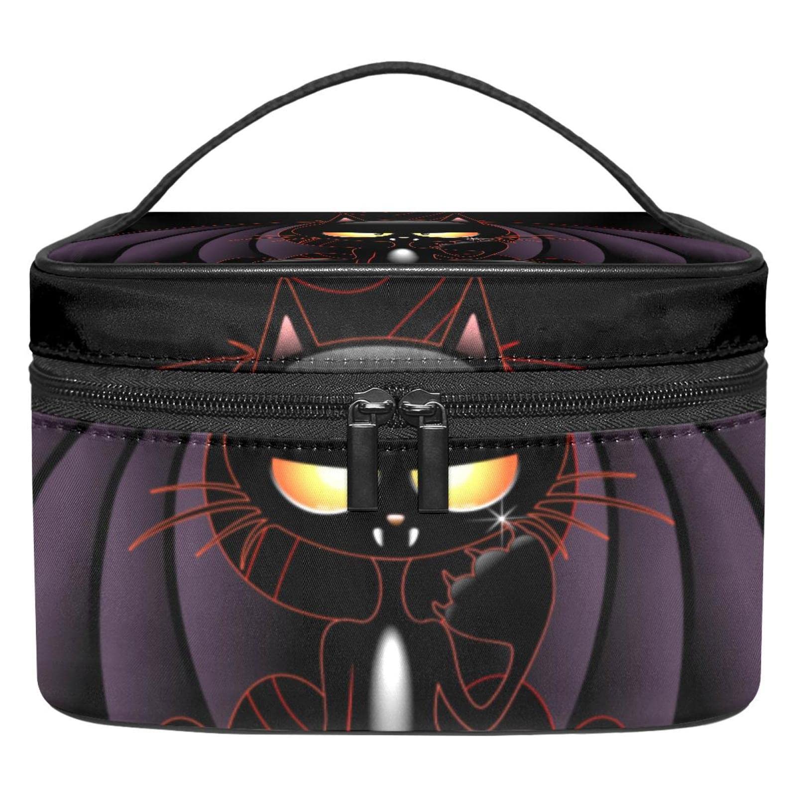 LORVIES Halloween Cat Bat Cosmetic Bag - Waterproof Canvas Travel Toiletry Organizer for Women, Cute Makeup Pouch with Top Handle, Single Layer Cosmetic Case for Halloween Party, Travel, Gym & Daily Use