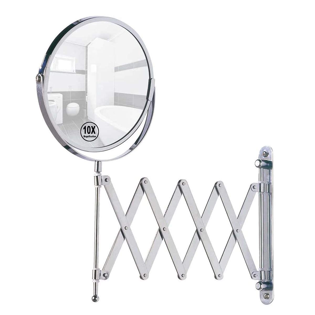 10x Magnifying Makeup Mirror with 360° Swivel - 8 Inch Wall Mounted Two-Sided Vanity Mirror for Bathroom & Bedroom - Chrome Finish - Perfect for Makeup Application, Skincare Routine & Grooming