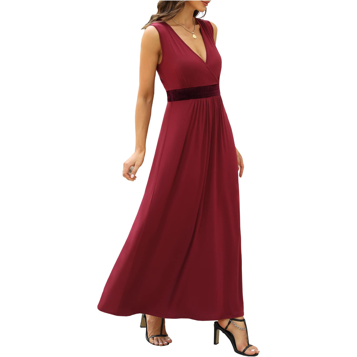 COOAN Women's Summer Maxi Dress - Sleeveless Deep V Neck Flowy Cocktail Dress for Evening Party, Wedding Guest & Formal Events | Elegant Ball Gown for Beach Vacations & Special Occasions