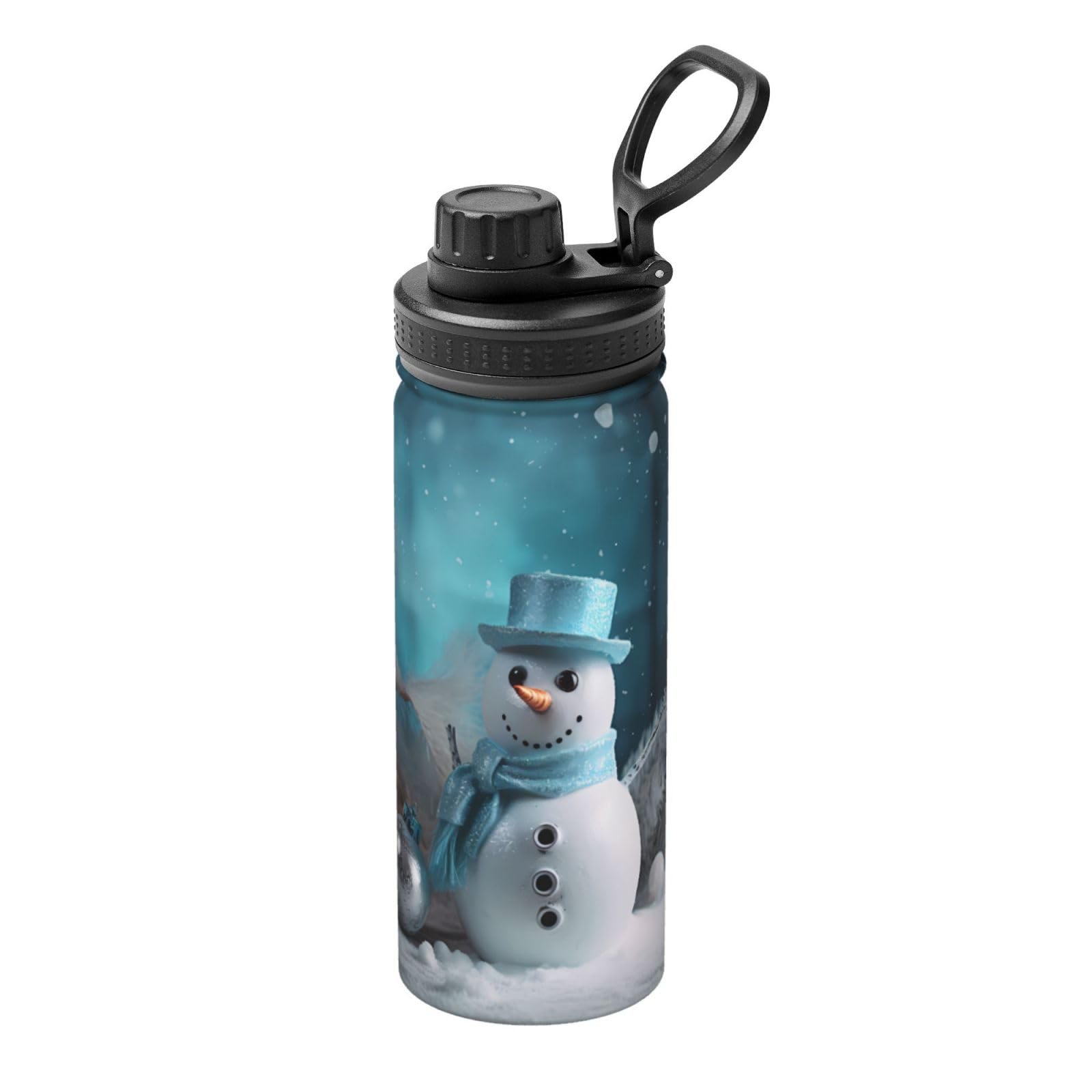 18 Oz Insulated Stainless Steel Snowman Water Bottle - Christmas Gifts, Winter Sports Flask for Running, Cycling & Outdoor Activities | Leakproof Thermo Mug for Gym, Hiking & Travel