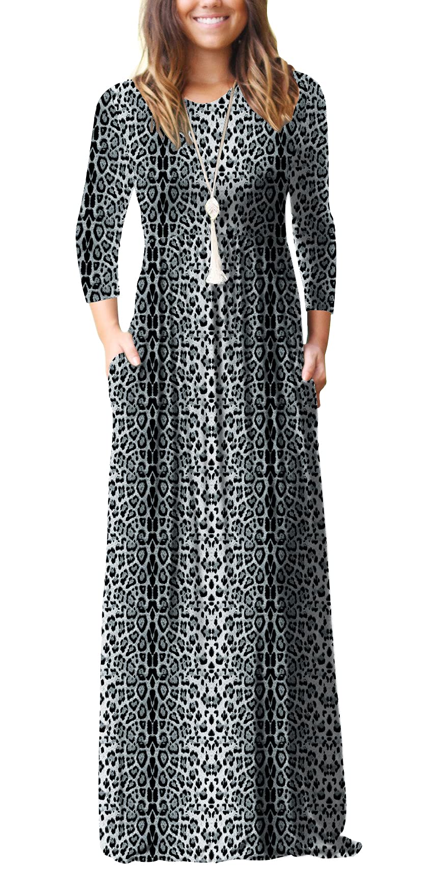 GRECERELLE Women's Long Sleeve Maxi Dress - Loose Fit Casual Plain Dress with Pockets | Perfect for Everyday Wear, Beach Cover Up & Vacation Outfits