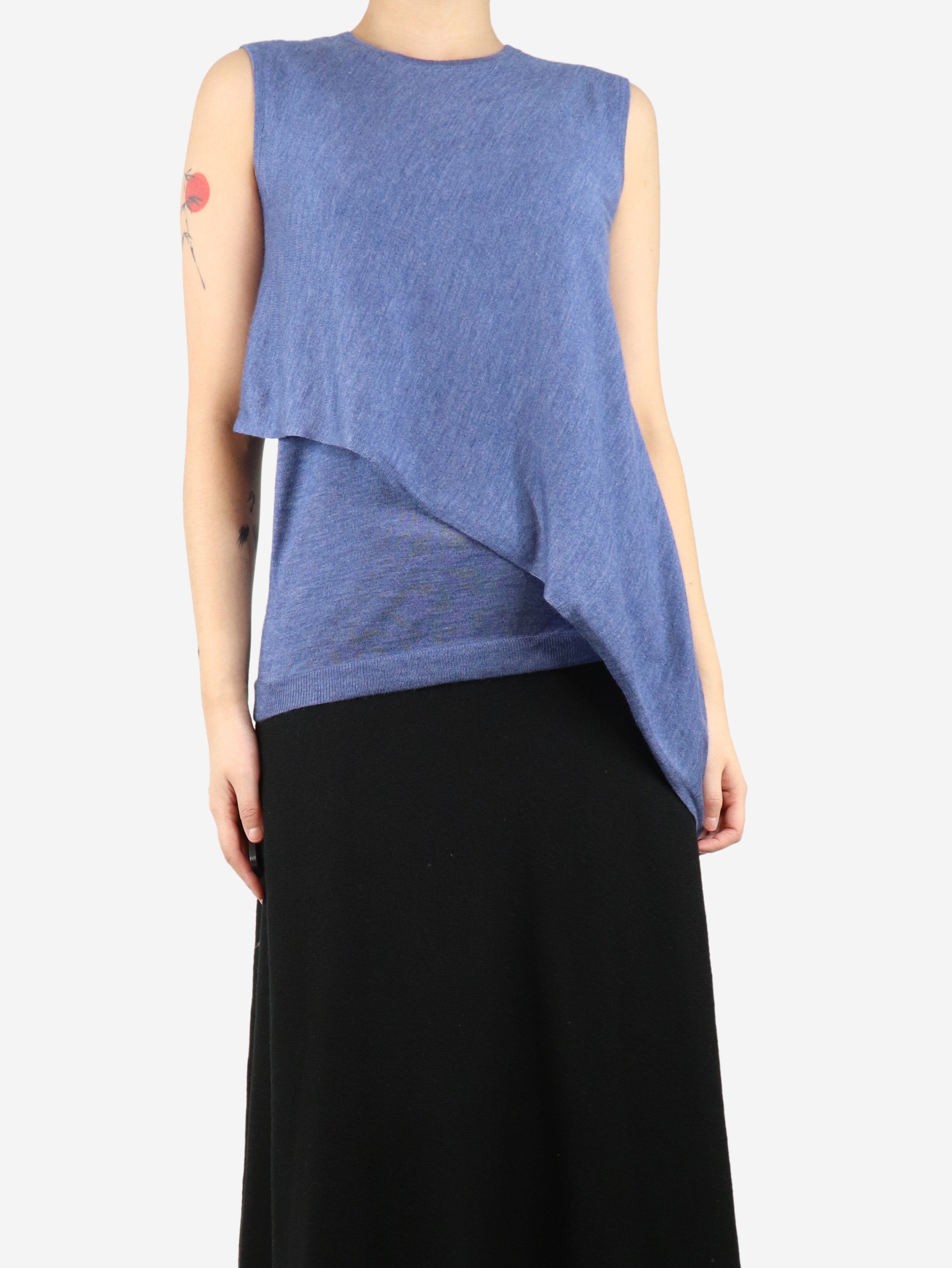 Blue Asymmetrical Knit Top for Women - Size S | Trendy Off-Shoulder Casual Blouse for Date Night & Weekend Outfits