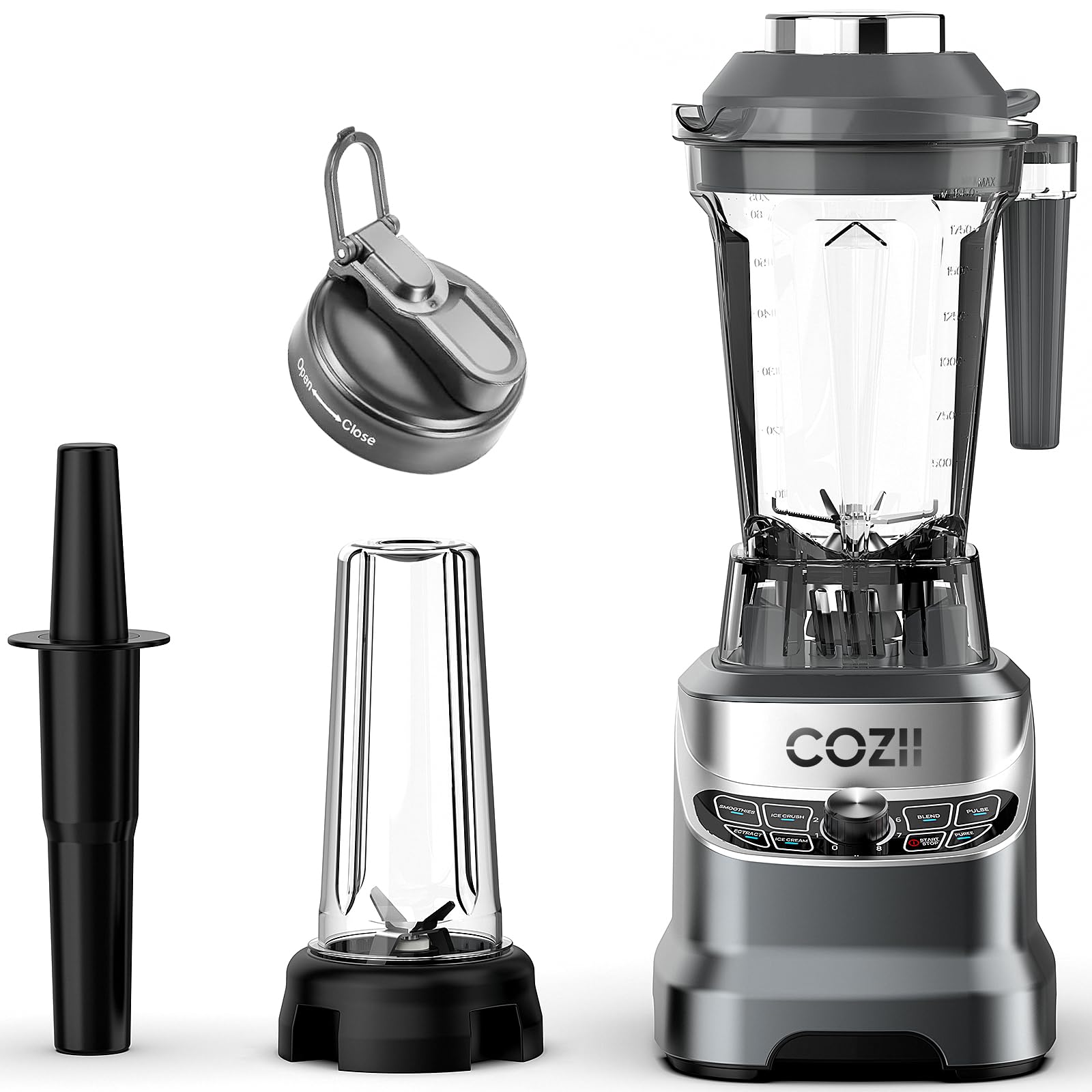 COZII 2000W Professional Blender - High-Speed Countertop Blender for Smoothies, Ice Crushing, Frozen Drinks, Nut Butter & Dips - Includes 64oz Pitcher & 21oz To-Go Cup - 7 Preset Programs - Dishwasher Safe - Perfect for Home Kitchen, Healthy Smoothies & Meal Prep