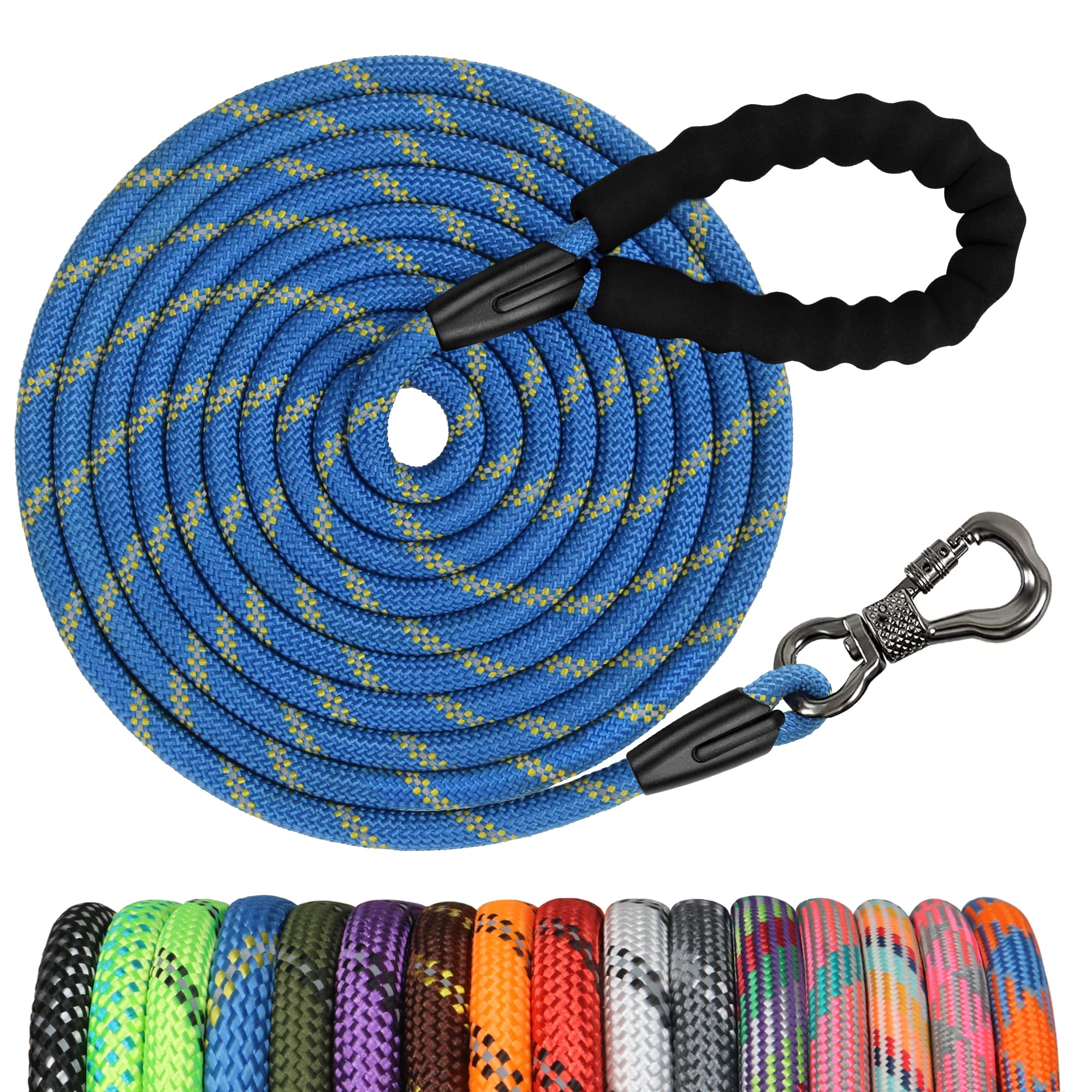 Heavy Duty Dog Leash 5FT - Durable Rope Leash for Dog Training with Swivel Locking Hook, Reflective Threads & Comfortable Handle - Perfect for Walking, Hiking, Camping with Medium & Large Dogs (Blue) | Outdoor Adventures & Daily Walks