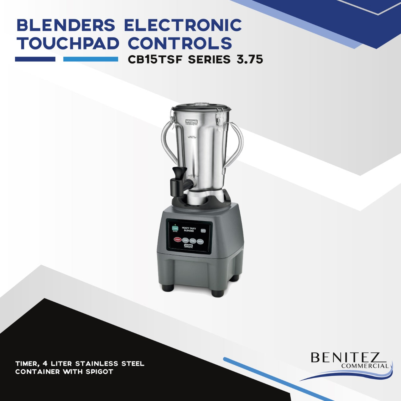 CB15TSF Series 3.75 HP Commercial Blender with Electronic Touchpad Controls - Perfect for Smoothies, Shakes & Food Prep in Restaurants & Juice Bars