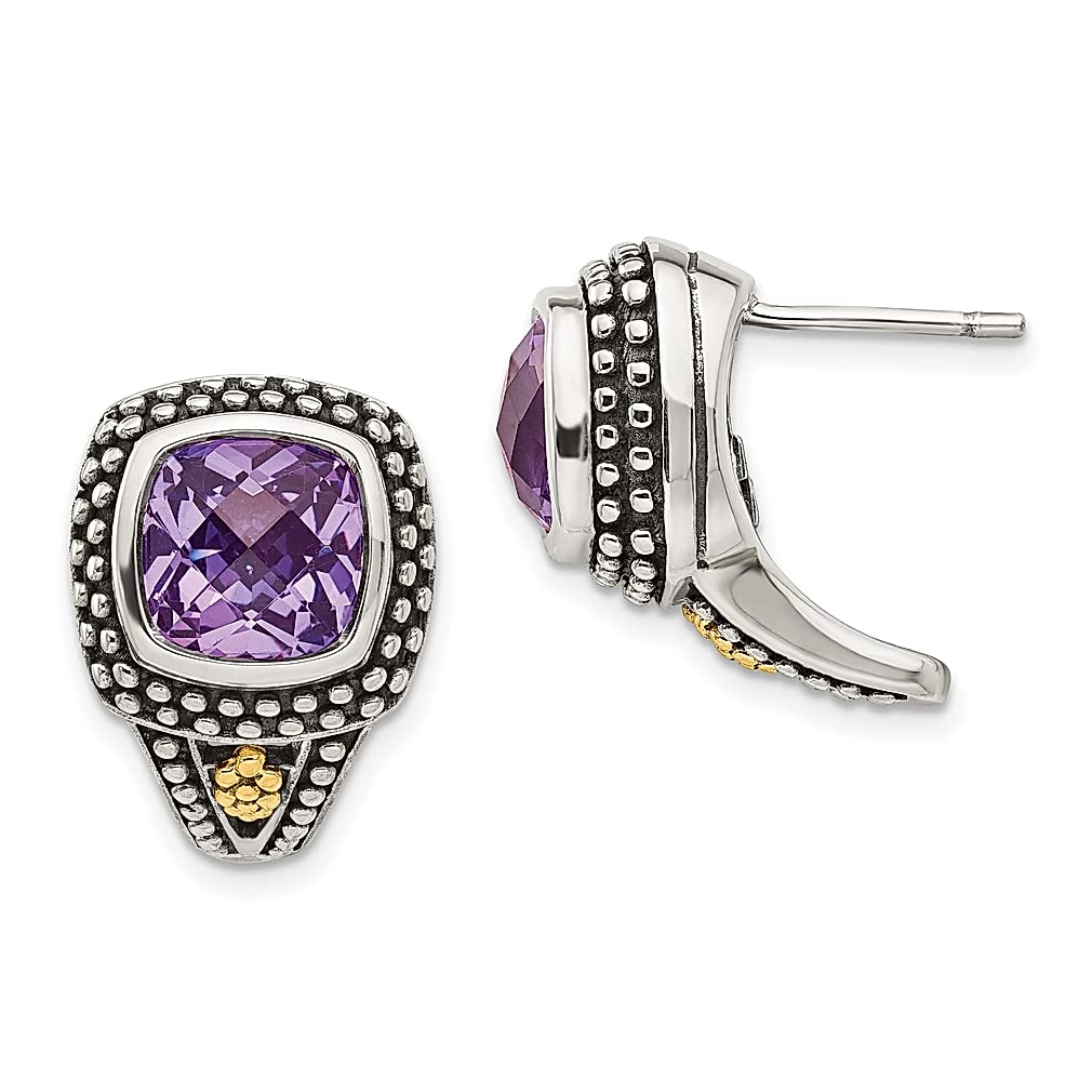 14K Gold Plated 925 Sterling Silver Purple Amethyst Stud Earrings for Women - Elegant Drop Dangle Fine Jewelry Gift for Her - Perfect for Weddings, Parties & Special Occasions