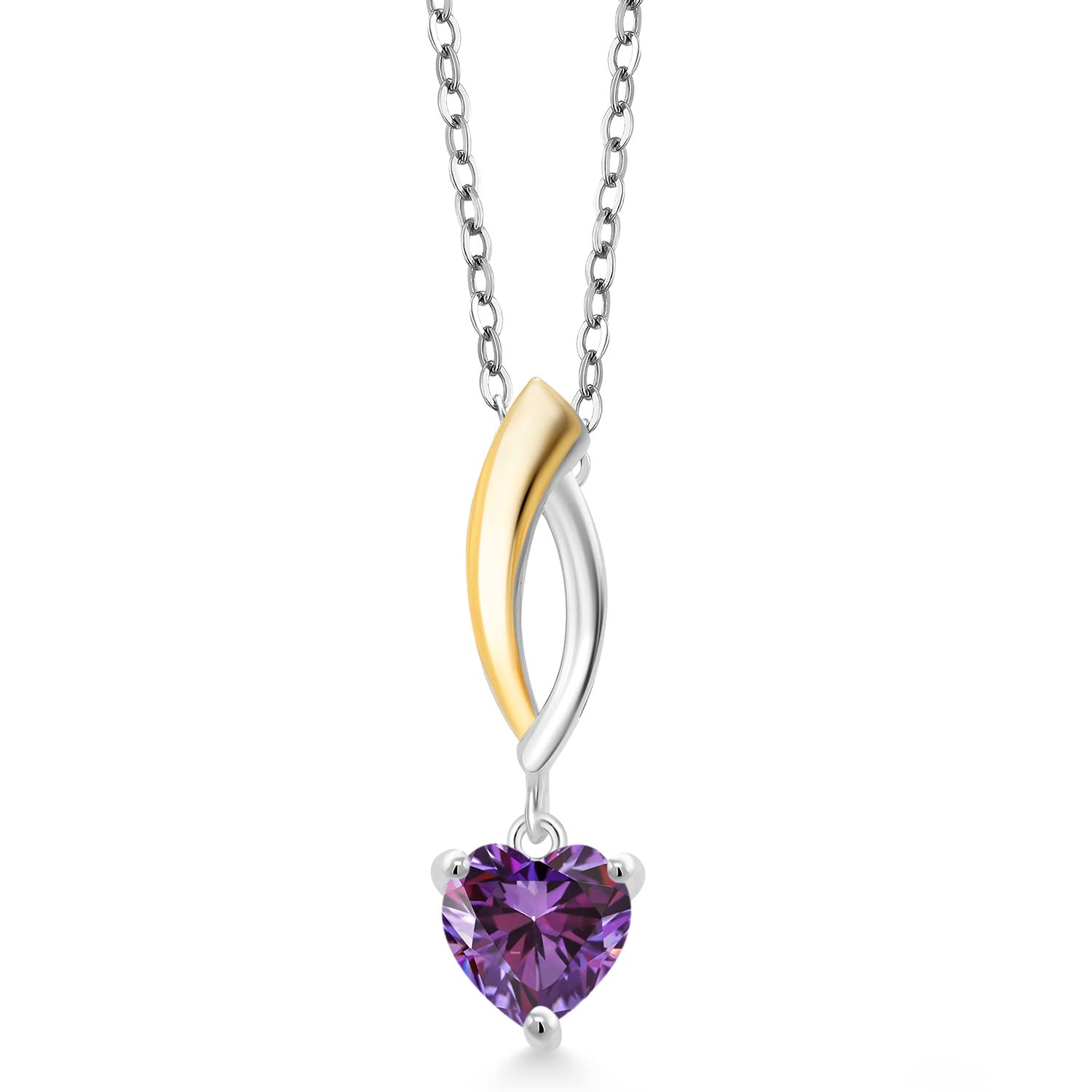 6.5mm Heart Shaped Gemstone & Lab Grown Diamond Pendant Necklace for Women - 925 Sterling Silver & 10K Yellow Gold - 18