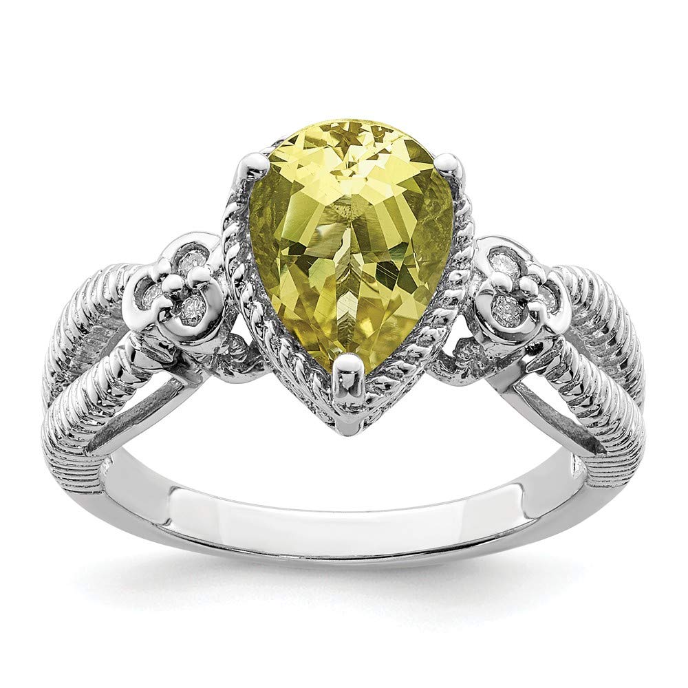 925 Sterling Silver Rhodium-Plated Lemon Quartz & Diamond Ring for Women - Elegant Fashion Jewelry Gift for Birthday, Anniversary & Valentine's Day
