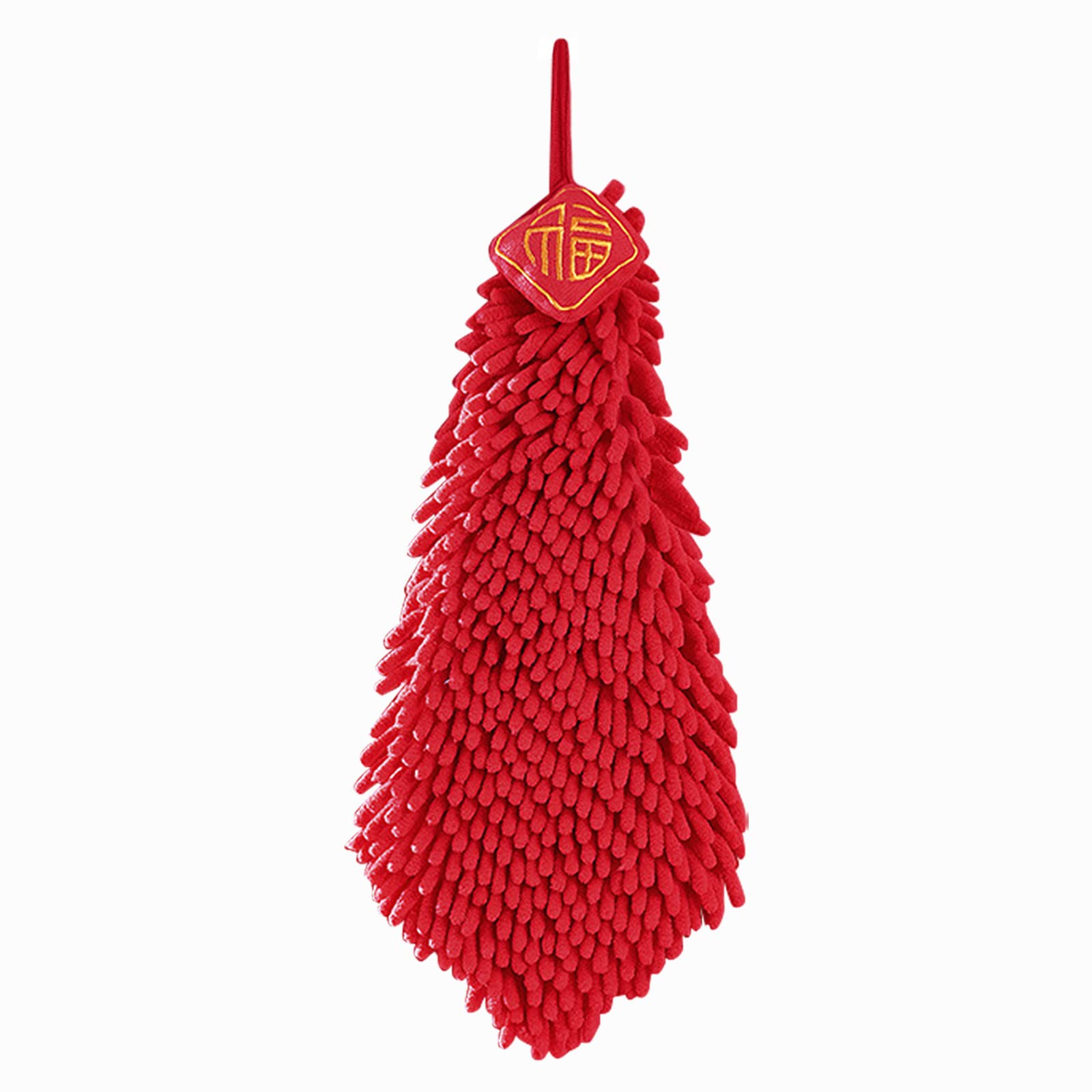 Soft Absorbent Microfiber Chenille Hanging Hand Towels - Plush Quick-Drying Bath & Kitchen Towels with Hanging Loops - Cute Cartoon Chinese Red Design (Blessing) for Bathroom, Kitchen, and Home Decor