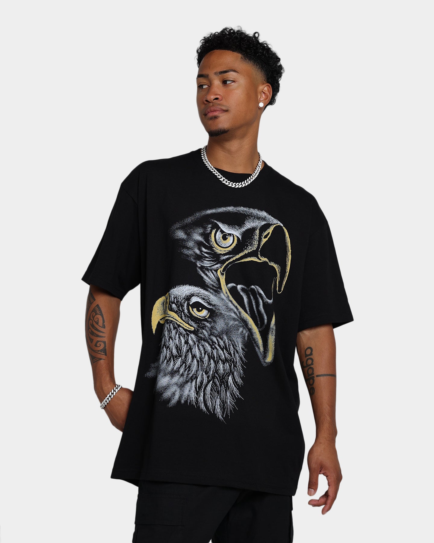 American Thrift Eagle Sky Graphic T-Shirt - Black Cotton Tee for Men | Patriotic Casual Wear & Street Style Outfits