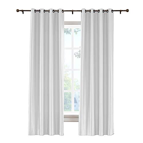 Luxury Cololeaf Faux Silk Satin Curtains - Thermal Insulated Dupioni Drapes with Grommet Top for Living Room, Bedroom, Hotel & Restaurant - Elegant Egg White (84