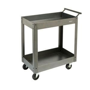 Heavy Duty Husky 2-Tray Steel Utility Cart with Wheels - Mobile Workstation for Garage, Workshop, Kitchen & Office Organization