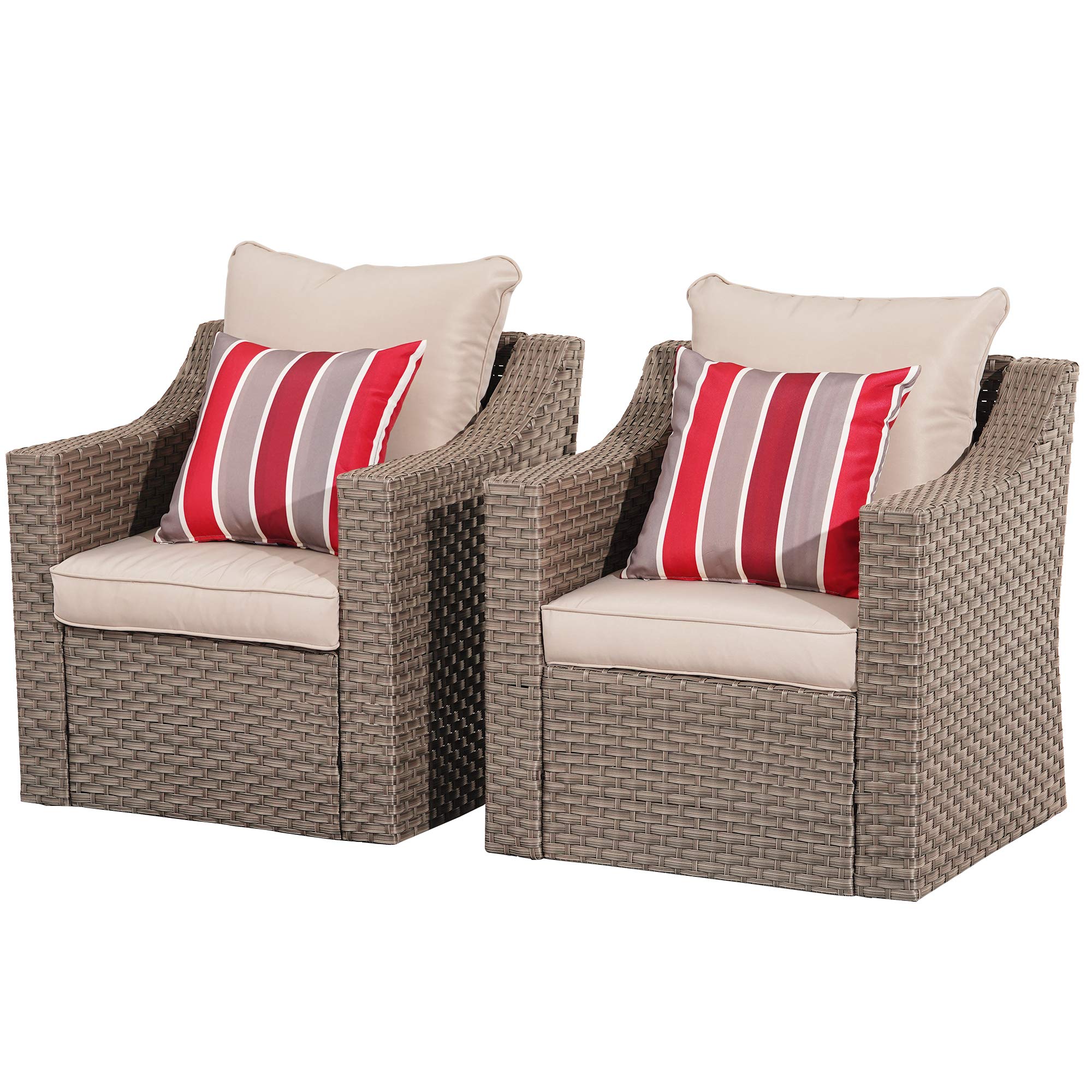 Stamo 2-Piece All-Weather PE Rattan Patio Conversation Set - Outdoor Wicker Sofa Lounge Chairs with Coffee Cushions - Perfect for Backyard, Garden, Poolside & Balcony Relaxation