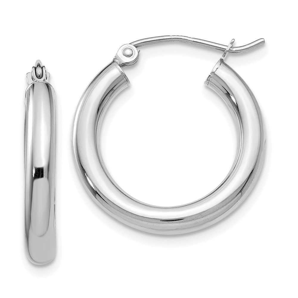 14K White Gold 3mm Hoop Earrings for Women - Classic Minimalist Stud Earrings for Everyday Wear, Gift Giving & Special Occasions