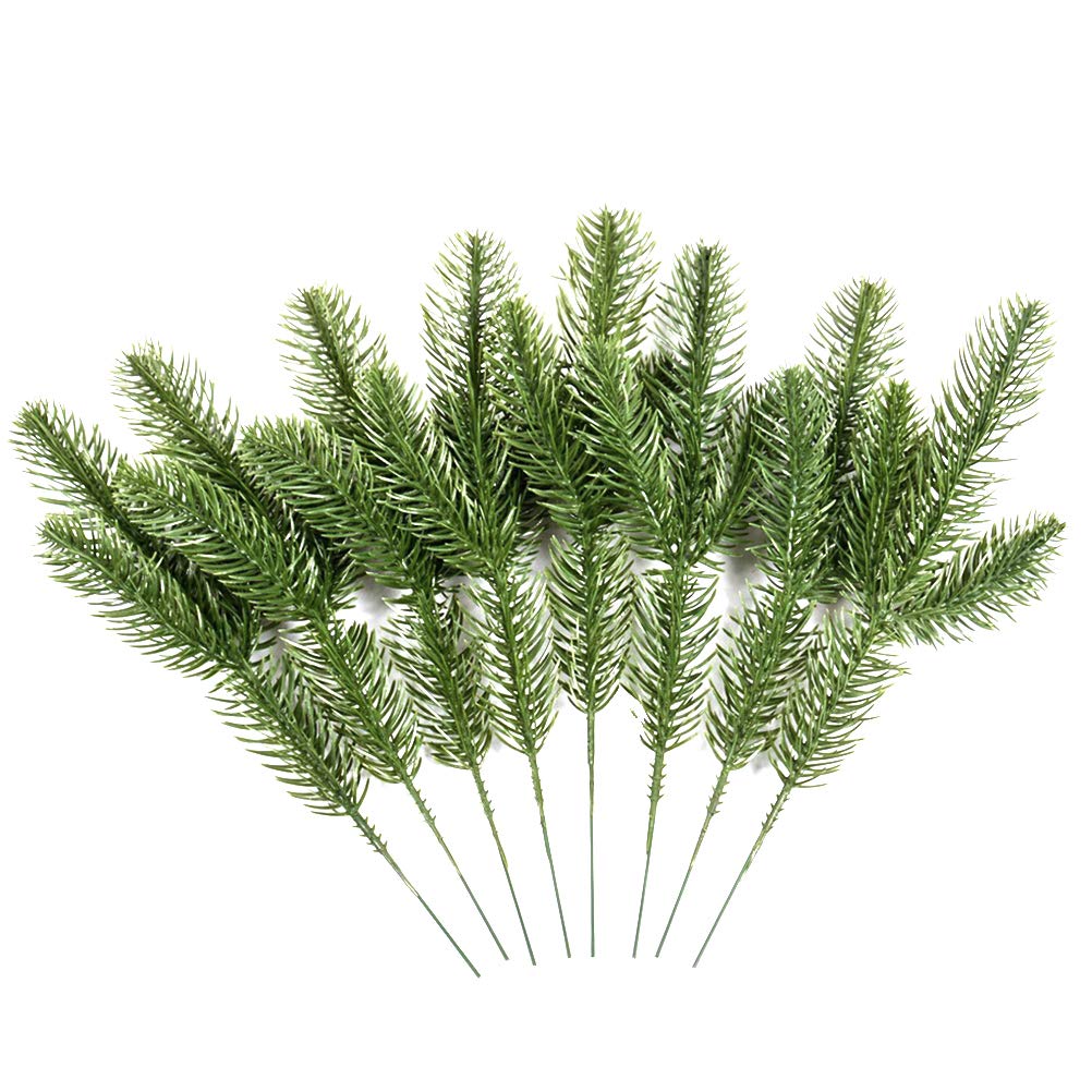 PRETYZOOM Artificial Pine Branches - 12 Pack 3-Fork Faux Greenery Stems for Christmas DIY Crafts, Home Decor, Party Favors | Perfect for Holiday Wreaths, Table Centerpieces & Seasonal Decorations