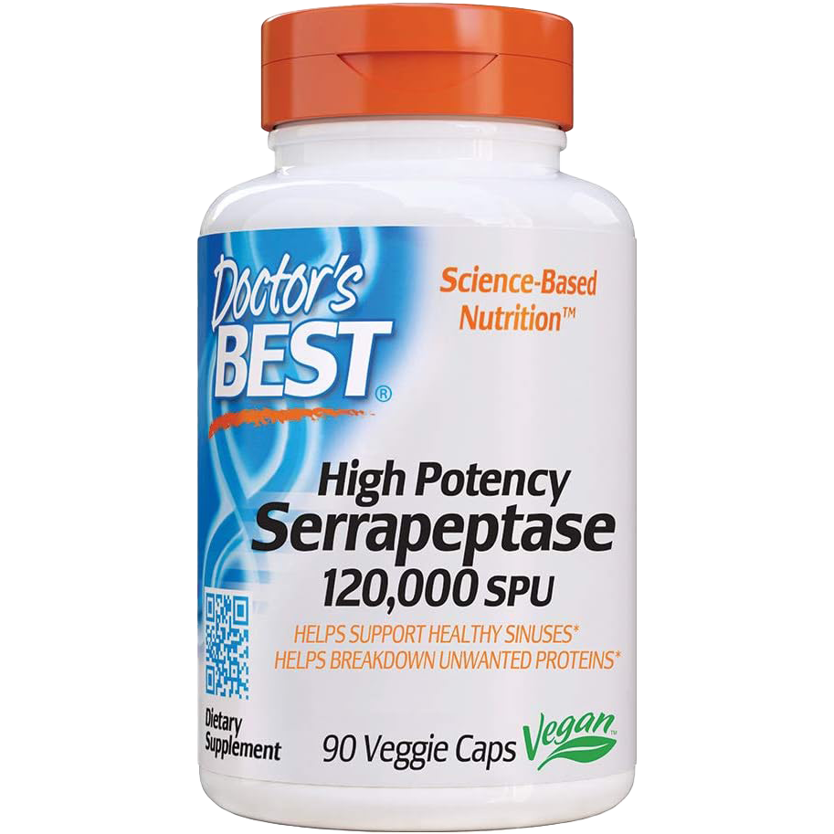 Doctor's Best High Potency Serrapeptase 120,000 SPU - 90 Vegetarian Capsules for Joint Support & Inflammation Relief | Supports Healthy Circulation & Respiratory Function