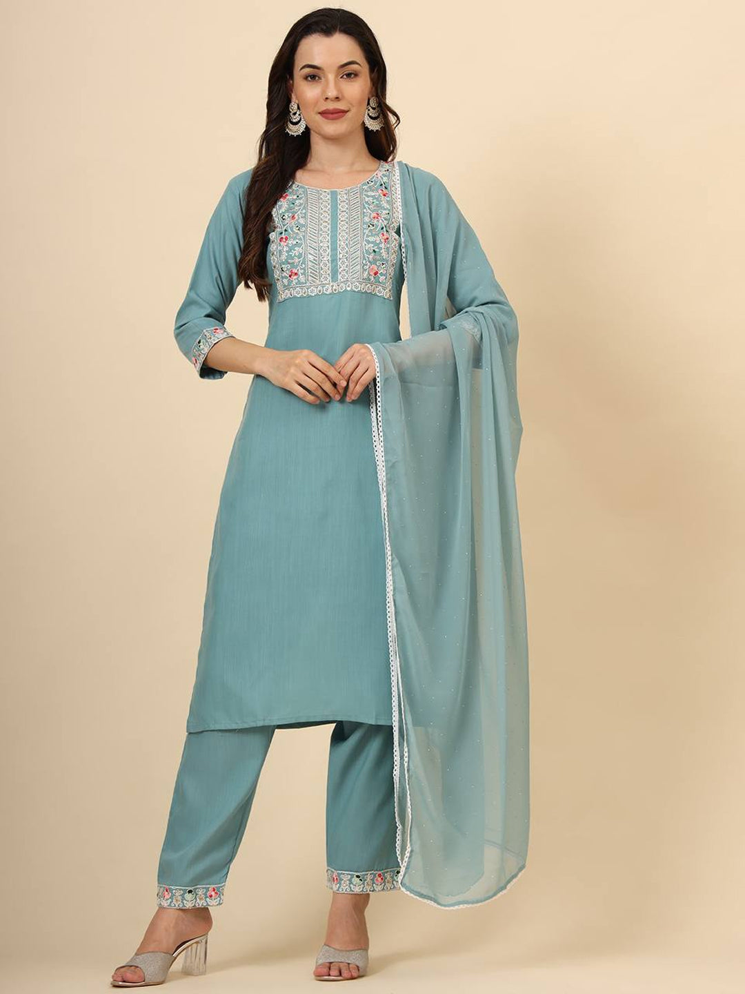 Trendy Aqua Blue Designer Pant Suit with Elegant Embroidery - Perfect for Weddings, Parties & Formal Events