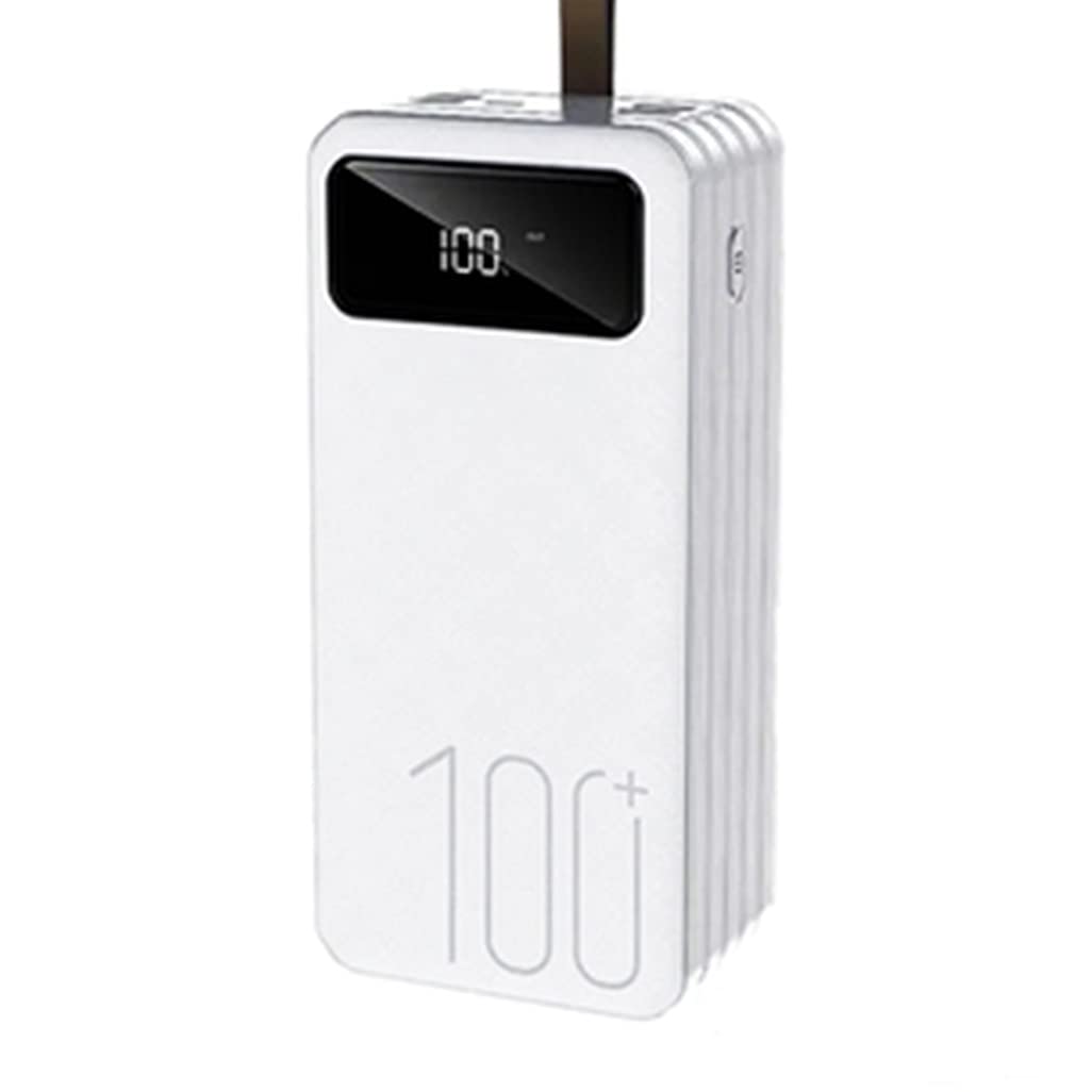 100000mAh High Capacity Portable Power Bank - Fast Charging USB Phone Charger for iPhone, Samsung & More - White | Perfect for Travel, Camping & Emergency Backup