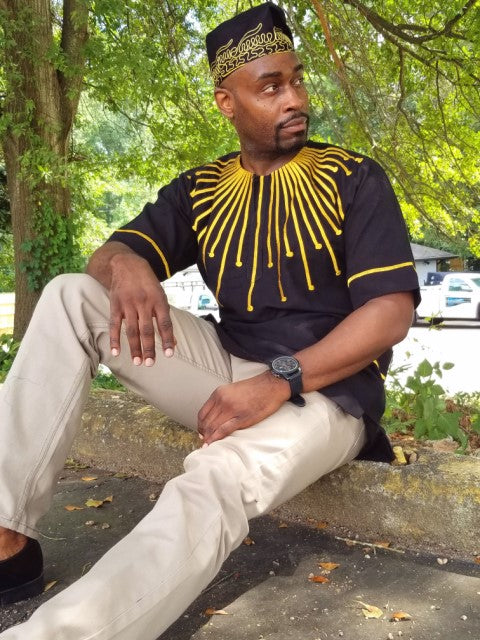 Black Panther African Dashiki Shirt with Embroidery | Men's Cultural Apparel for Parties & Weddings | DPBLKP4