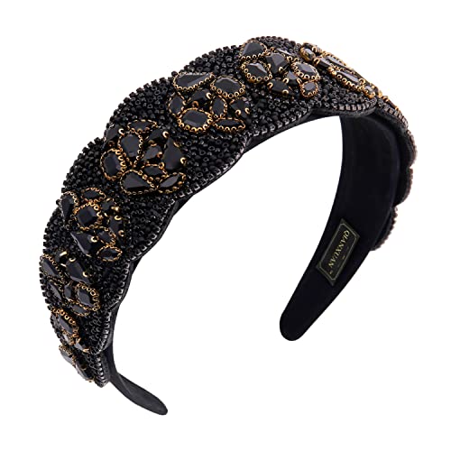 Sparkling Rhinestone Headbands for Women - Elegant Crystal Beaded Hair Accessories with Baroque Design (White/Black) | Perfect for Parties, Weddings & Special Occasions