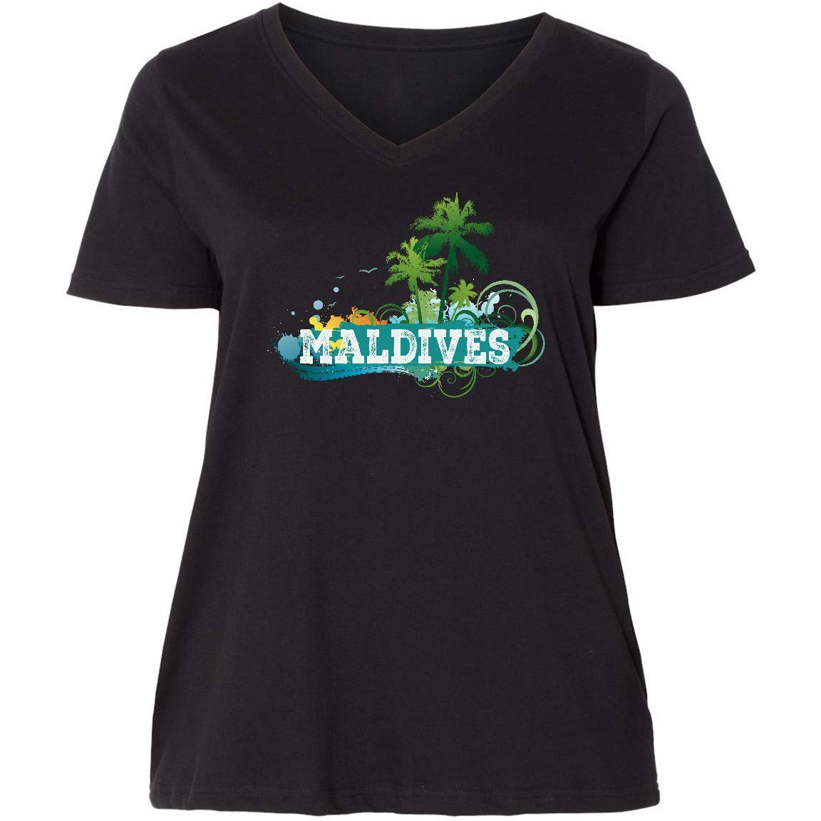 Inktastic Maldives Vacation Gifts for Women - Plus Size V-Neck T-Shirt - Tropical Beachwear & Casual Summer Outfit