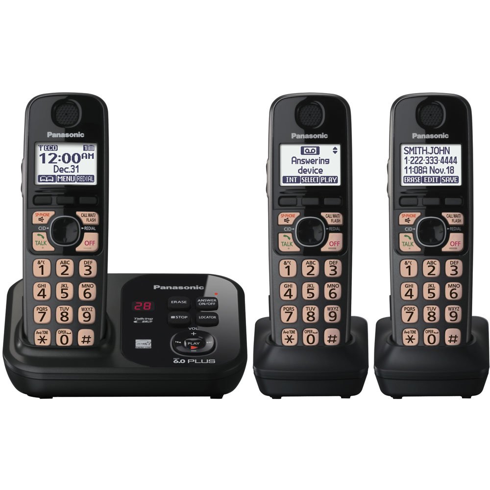 Panasonic KX-TG4733B DECT 6.0 Cordless Phone with Digital Answering System, 3 Handsets & Caller ID, Black - Ideal for Home & Office Communication