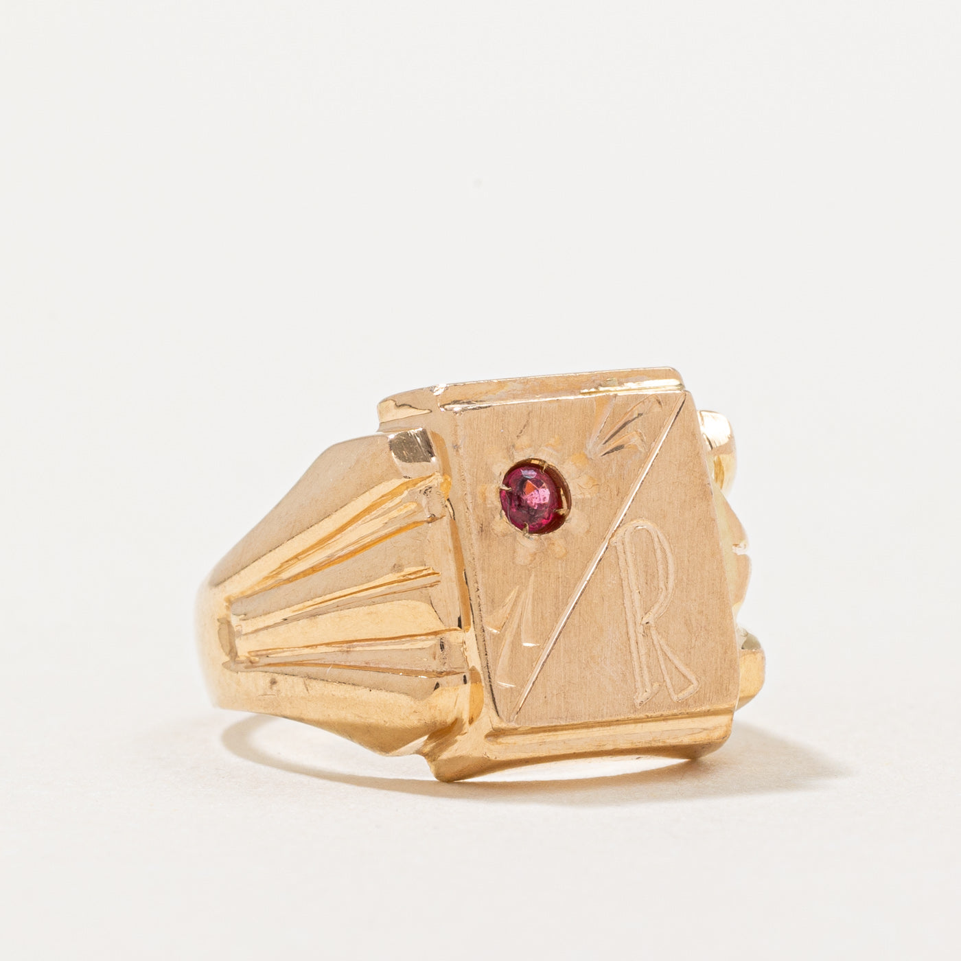 Red Glass 'R' Initial Signet Ring - Size 3.75 - Personalized Monogram Jewelry for Women & Men - Perfect for Gifts, Engagements & Everyday Wear
