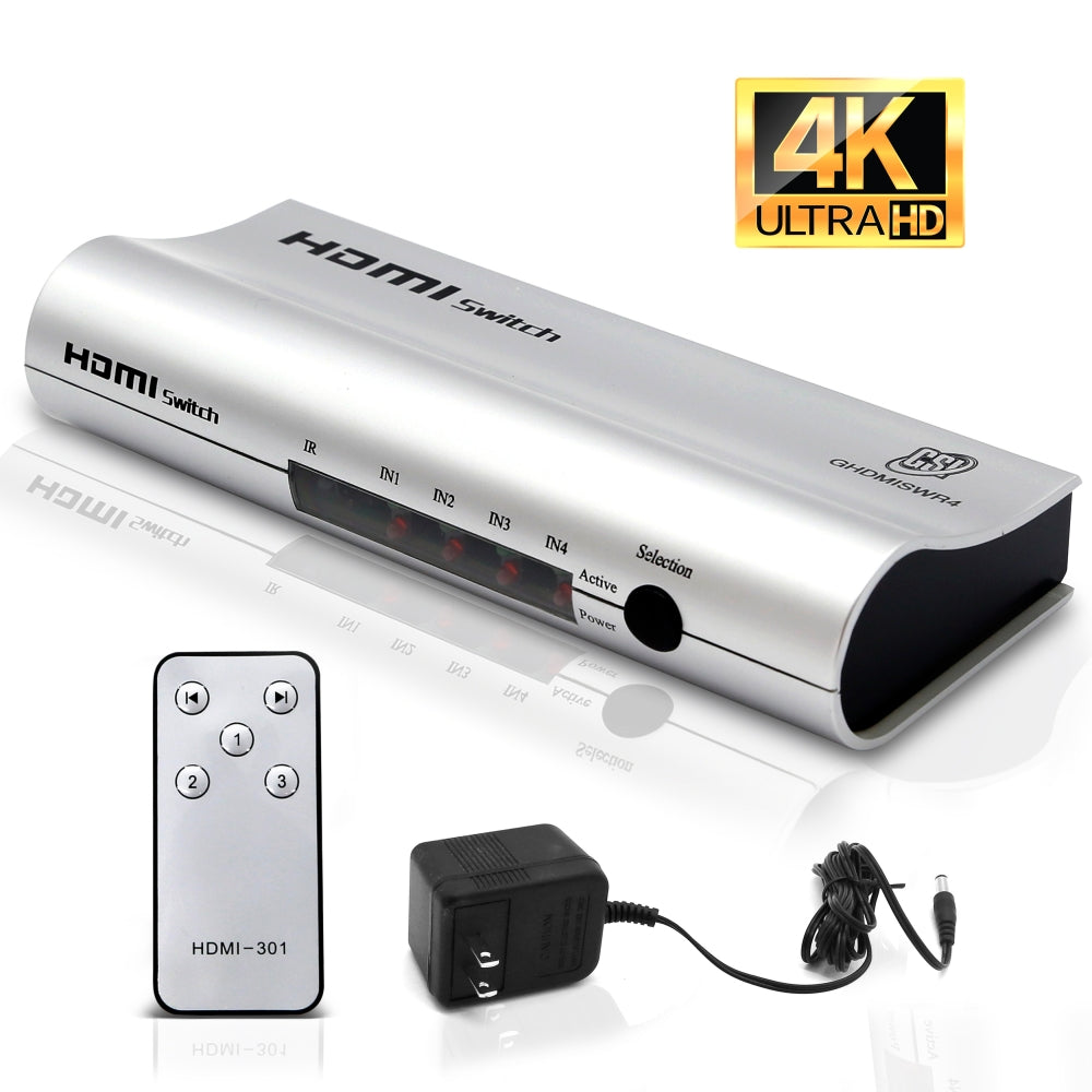 4K HDMI Switch with Remote - 4 Port 1 Out HDMI Switcher for TV, Gaming, Home Theater & Office Setup | Seamless HD Video & Audio Switching