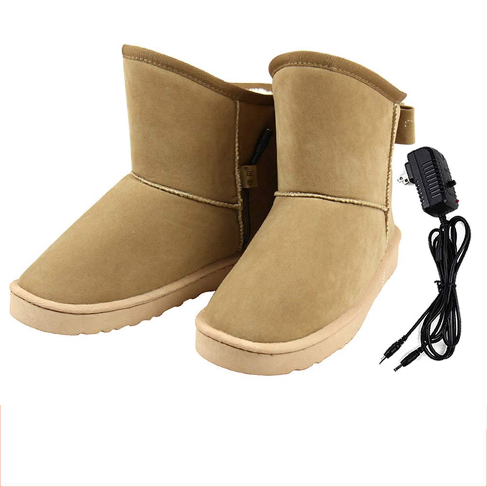SETSCZY Electric Heated Slippers - USB Rechargeable Winter Foot Warmers for Women & Men, Soft Plush Indoor/Outdoor Heating Shoes for Cold Feet Relief - Perfect for Home, Office & Outdoor Activities (Camel, Size 28)