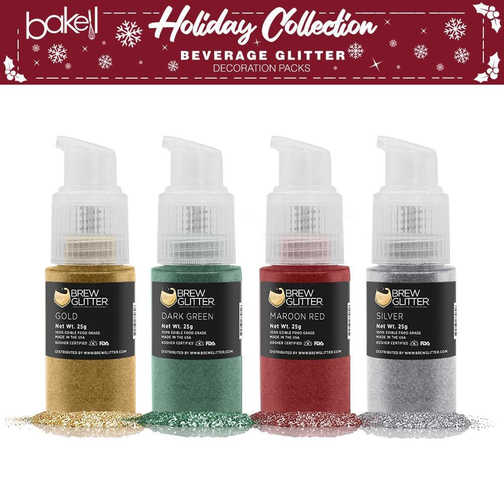 Christmas Glitter Pump Combo Pack - 4 Piece Set for Holiday Brewing & Festive Drinks - Perfect for Christmas Parties, Hot Cocoa, Coffee & Cocktail Decorations