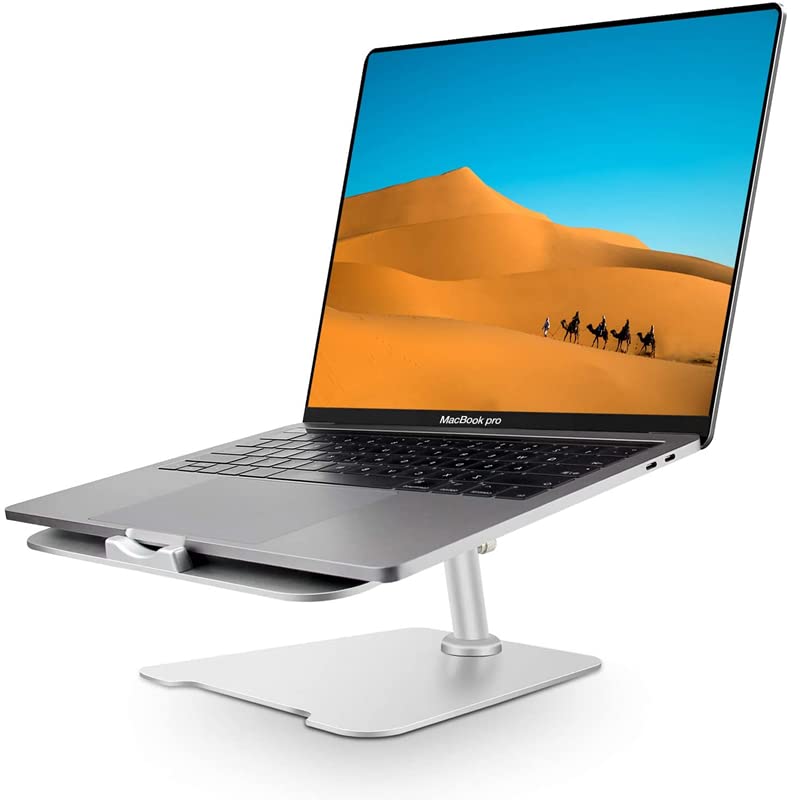 Yokipoter Aluminum Laptop Stand for Desk - Ergonomic Computer Riser & Holder Compatible with 10-15.6 Inch Notebooks (Silver) | Perfect for Home Office, Gaming & Workspace Setup