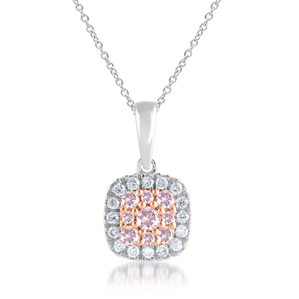 9ct White and Rose Gold 1/4 Carat Diamond Pendant with Pink Argyle Diamonds - Elegant Necklace for Women, Perfect for Valentine's Day, Anniversary & Special Occasions