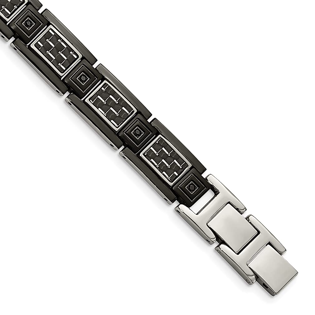 ICE CARATS Men's Stainless Steel Black Plated Carbon Fiber Bracelet with Cubic Zirconia - 8.75 Inch Fashion Jewelry Link Bracelet for Men - Perfect Gift for Dad, Husband & Boyfriend - Ideal for Weddings, Parties & Daily Wear