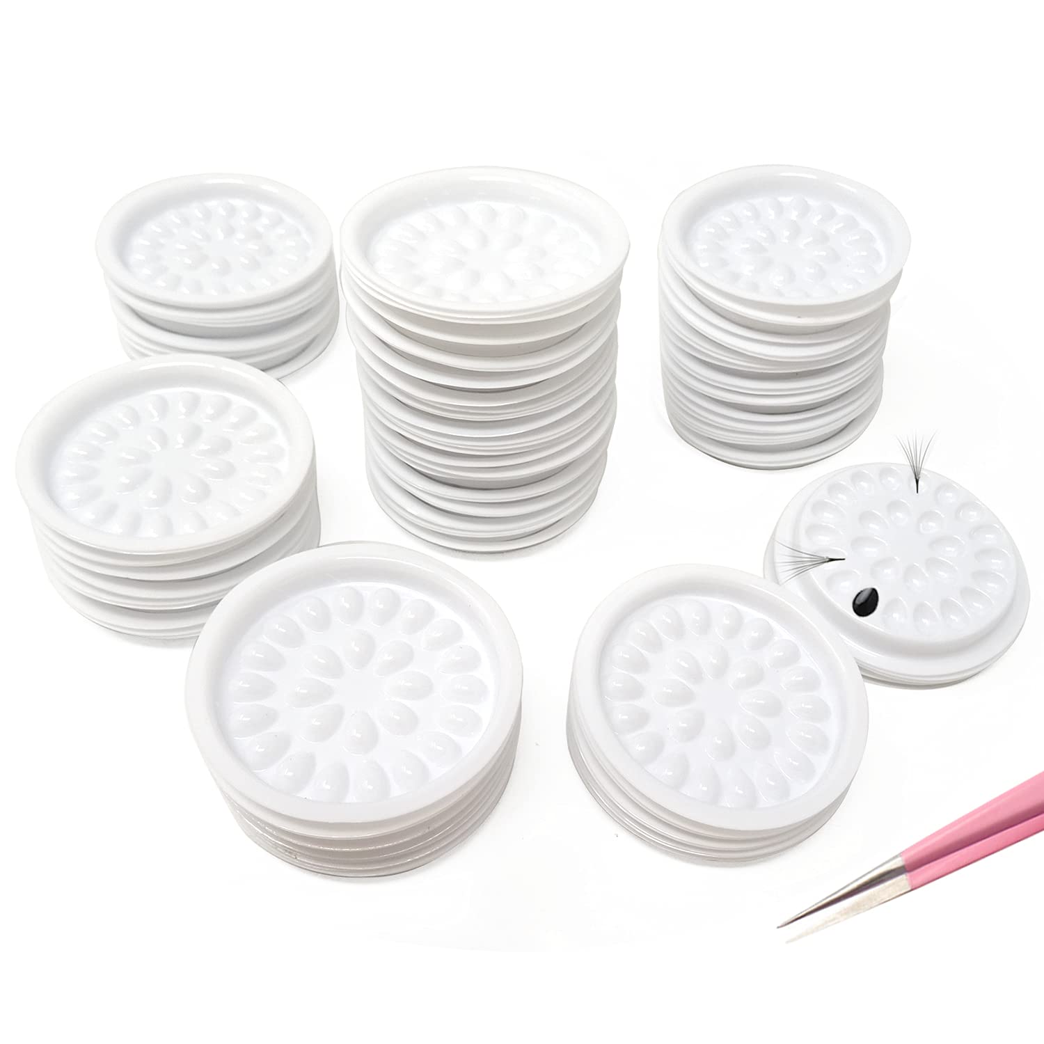 100PCS Disposable Plastic Eyelash Glue Trays - False Eyelash Extension Adhesive Pallet Pads for Professional Lash Artists, Nail Art & Tattoo Ink (White) | Perfect for Salon, Spa & Home Beauty Use