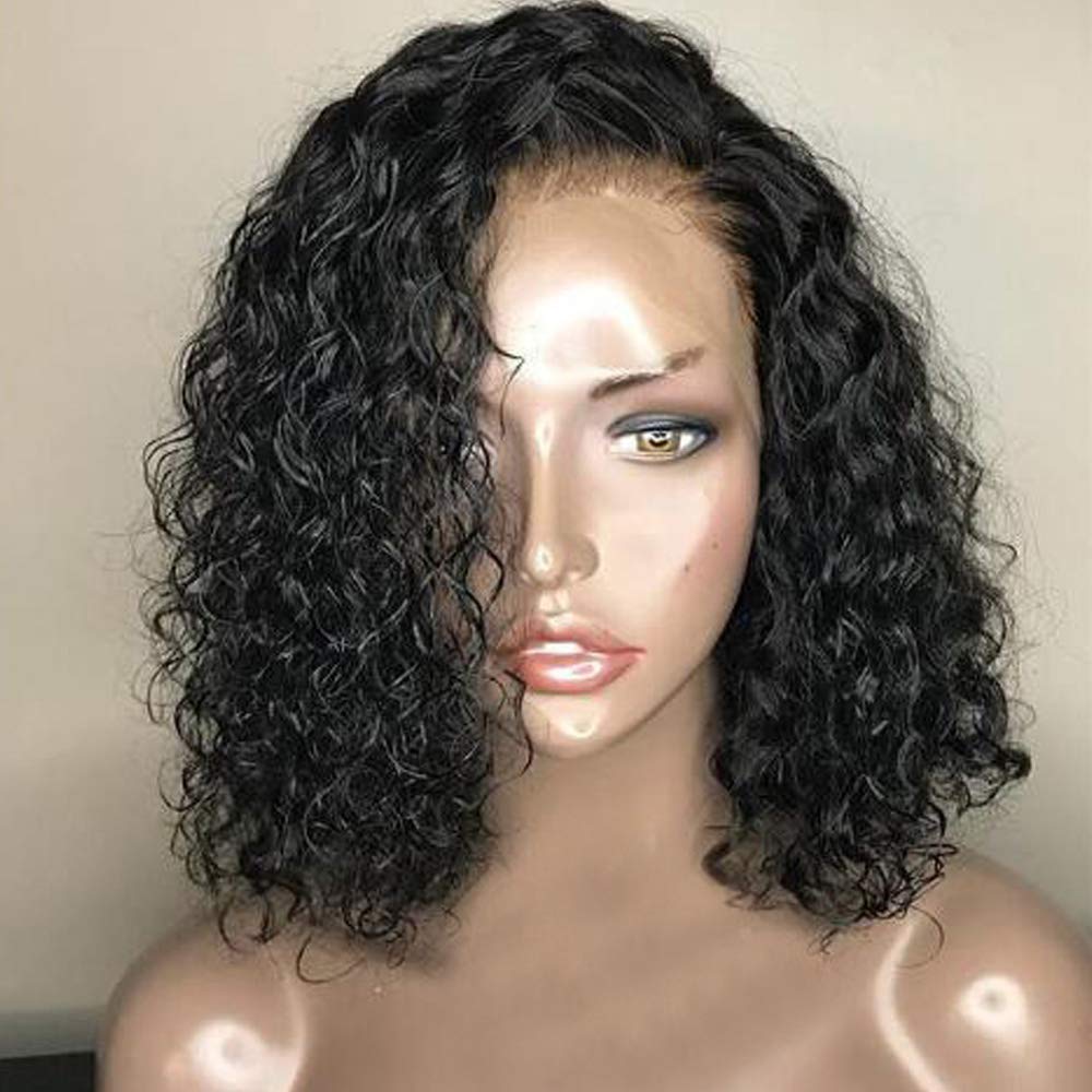130 Density Natural Brazilian Virgin Human Hair Wig - Glueless Short Bob Curly Lace Front Wig with Baby Hair for Black Women (12