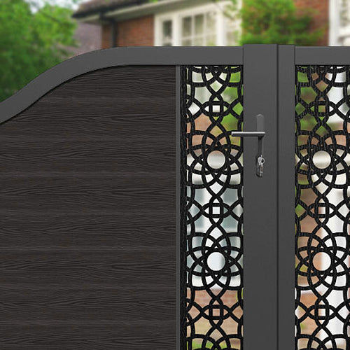 Classic Ambar Curved Top Driveway Gate in Dark Oak Finish - Elegant End Screen Design for Enhanced Home Security & Curb Appeal | Perfect for Residential Driveways, Estate Entrances & Property Boundaries