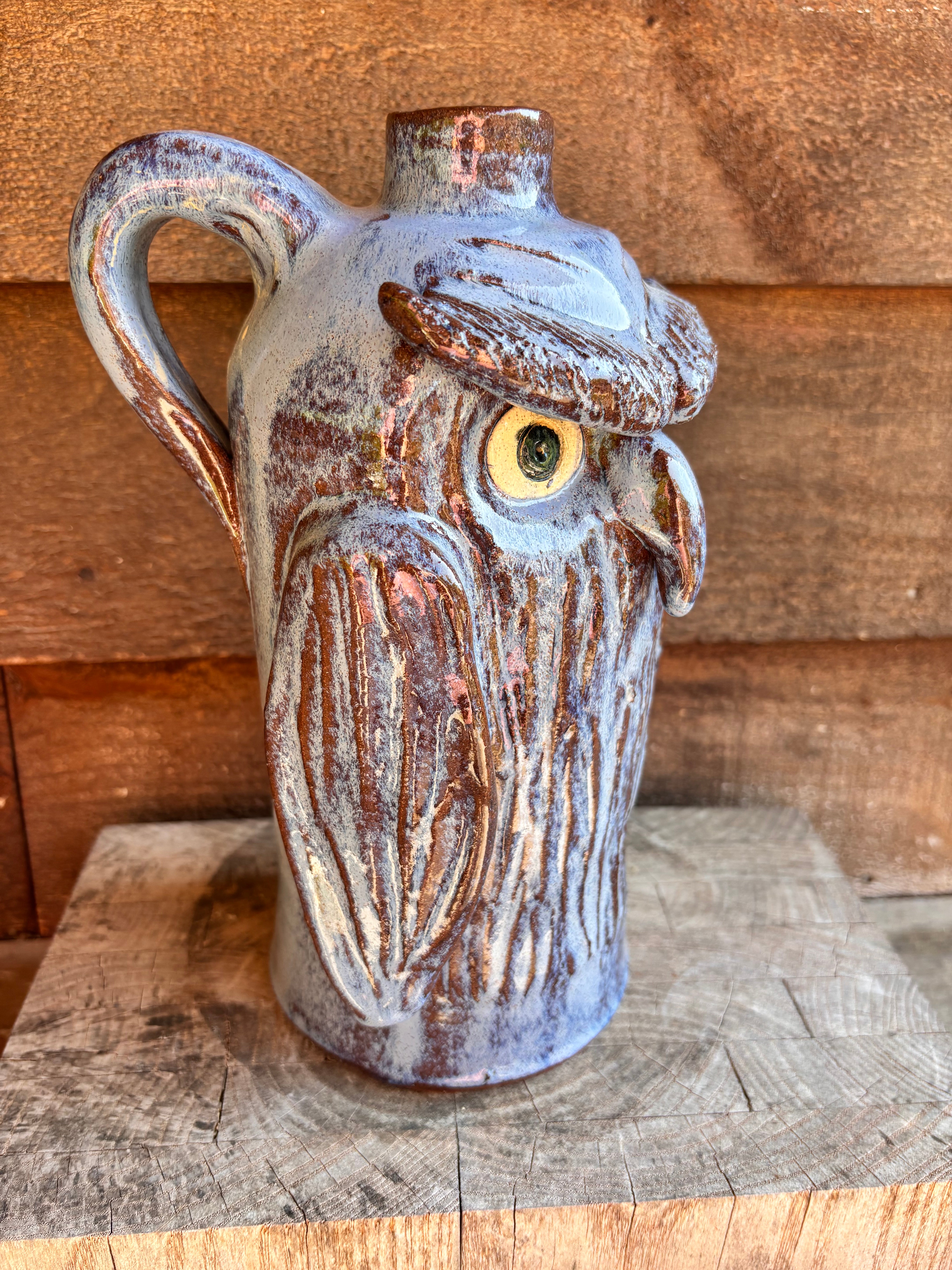 Dal Burtchall 10 Owl Face Jug - Handcrafted Ceramic Decorative Pitcher for Home Decor, Unique Gift Idea for Halloween, Thanksgiving & Christmas - Perfect for Table Centerpieces, Shelf Displays & Party Decorations