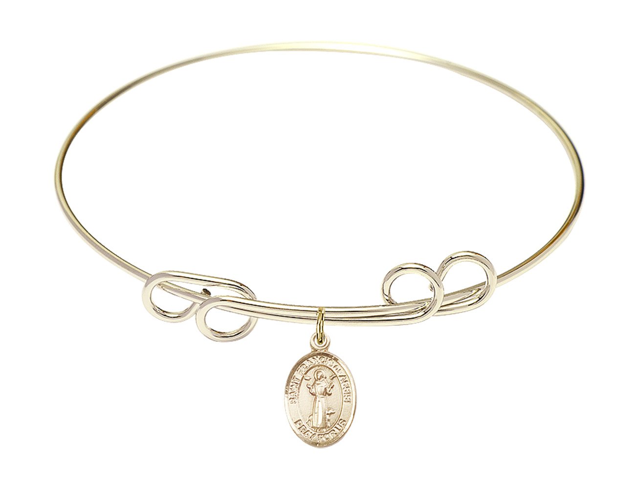 F A Dumont 8 Inch Round Double Loop Bangle Bracelet with St. Francis of Assisi Charm - Elegant Religious Jewelry for Women, Perfect for Church, Weddings & Everyday Wear