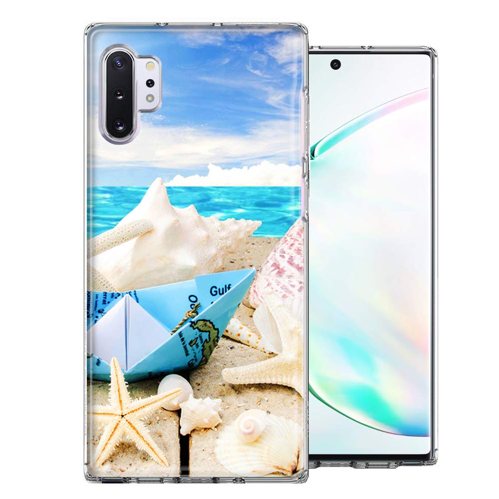 Samsung Galaxy Note 10 Plus Case - Premium Double Layer Protective Cover with Beach Paper Boat Design - Perfect for Outdoor Activities, Travel & Daily Use