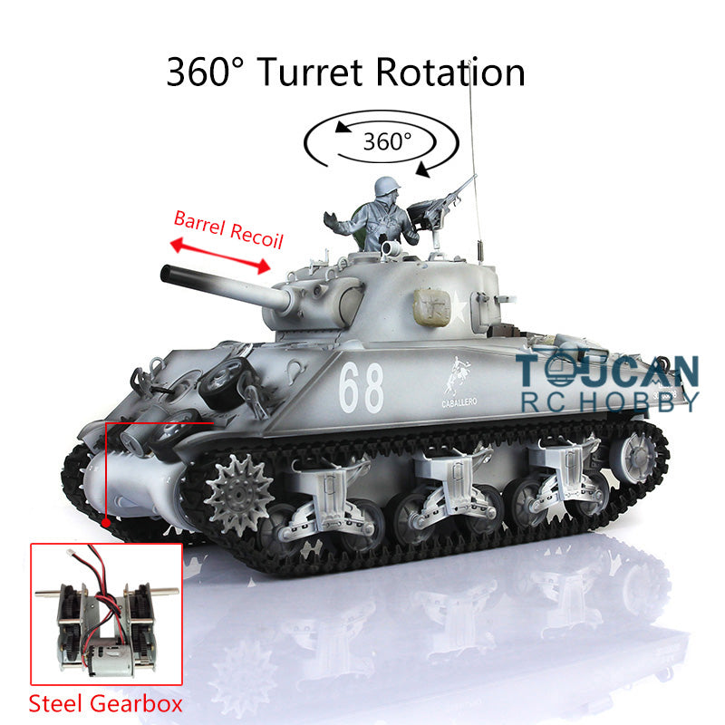 Henglong 1/16 Scale 7.0 RC M4A3 Sherman Tank Model 3898 - 2.4G Remote Control with 360° Rotating Turret, Barrel Recoil & Durable Plastic Construction - Perfect for Outdoor Military Battles, Collectors & RC Tank Enthusiasts