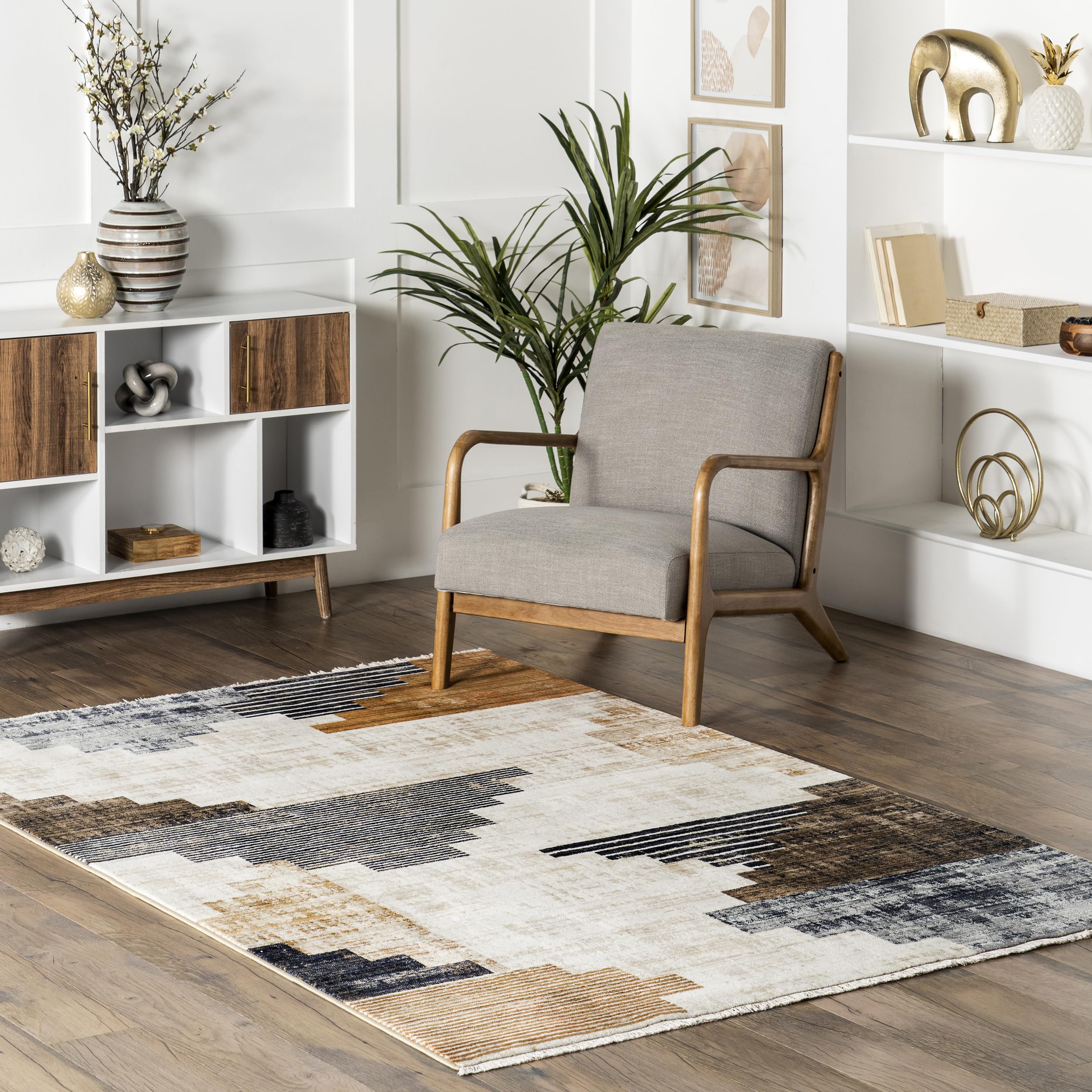 nuLOOM Fringed Performance Indoor Area Rug – Power Loomed, Easy to Clean, Durable & Non-Shedding – 7' x 10' Vanita Beige – Perfect for Living Room, Bedroom & High-Traffic Areas